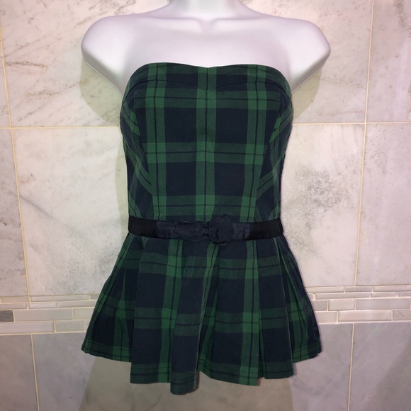 Abercrombie & Fitch Tops - Abercrombie & Fitch Pleated Green Plaid Tube Top